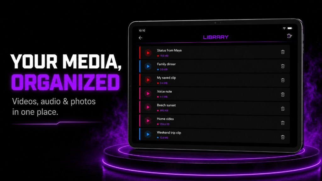 LoopHole library — your media organized on a tablet